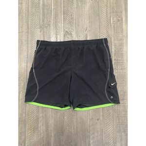 Nike Mens Swimsuit Size Large Black Green Swim Trunks Shorts Drawstring Pockets